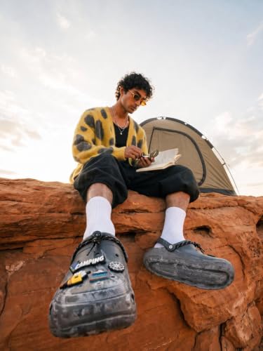 Image of Bacca Bucci x Discovery Camping Hero EVA Slides for Men, Marble Finish Clogs with Charms, Cushioned Lightweight Slip-On Sandals with Heel Strap