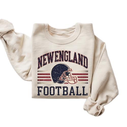 DAYLEA Distressed New England Football Vintage Style Crewneck Sweatshirt for Women Men Retro Game Day Pullover