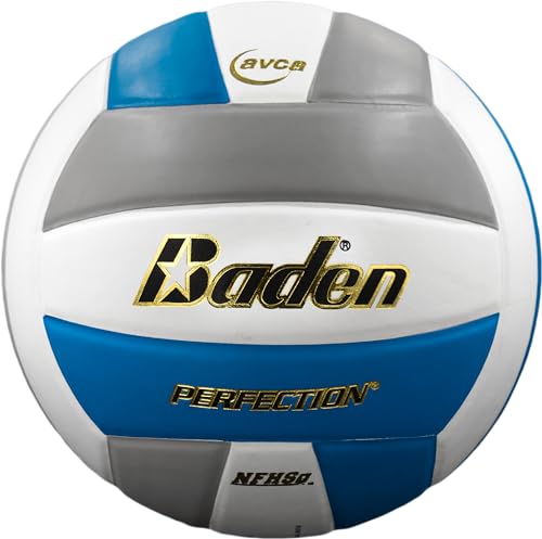 Baden Perfection Leather Volleyball, Blue/White/Gray , Size 5