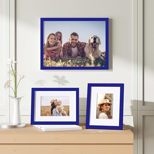 decorUhome 12x16 Picture Frame Set of 10, Display Photos 8.5x11 with Mat or 12x16 Unmatted for Picture Frames Collage Wall Decor, Royal Blue