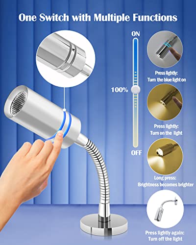 Thalassa 12V Flexible Goose Neck Rv Reading Light With Blue Lighting Mode, 103Lm Surface Mounted With Screws, 1.4W 2800-3200K Internal Lamp Designed For Camper Caravan Houseboat, Pack Of 1 #TOP1