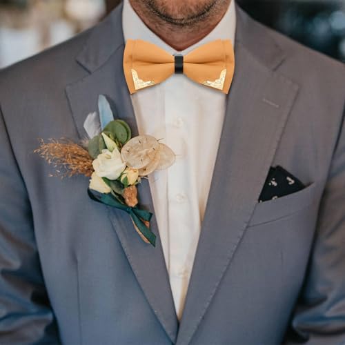 Image of Bow Ties for Men Women Metal Gold Bowtie, Pre Tied Mens Bow Tie Tuxedo Bowties Men for Prom Wedding Party
