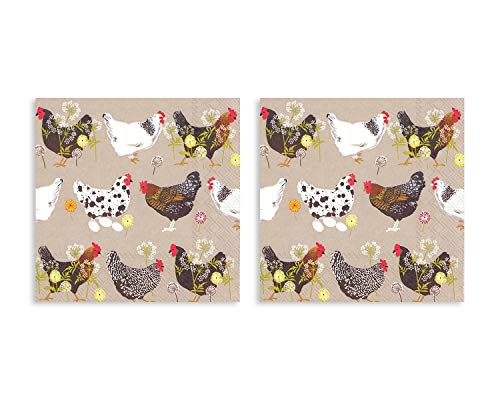 Boston International Spatter Hens Natural Brown 5 x 5 Non-Toxic Paper Cocktail Napkins 2 Packs of 20