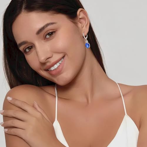 FJ Dangle Drop Earrings 925 Sterling Silver Solitaire Leverback Earrings Birthstone Jewelry for Women2