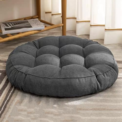 (Solo cojín de asiento) 1 cojín redondo grueso para sentarse gris oscuro, 42 x 42 cm, tapete acolchado suave para futón para sala de estar, dormitorio, asientos interiores y exteriores