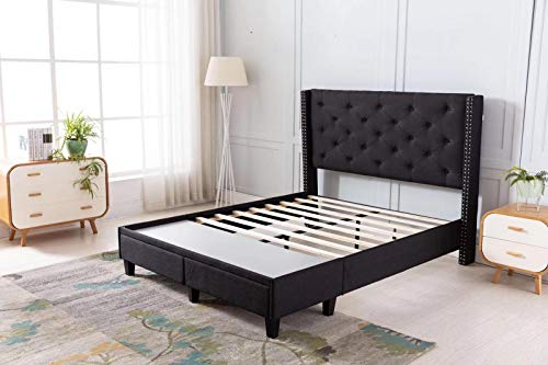 Home Life furbed000052 Cloth Black Queen Platform Bed with Drawers