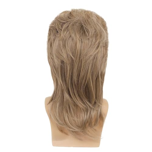 Image of Swiking Mens Mullet Wig Light Brown Retro 70s 80s Disco Rocker Curly Punk Fancy Party Halloween Cosplay Costume Wigs (Light Brown)