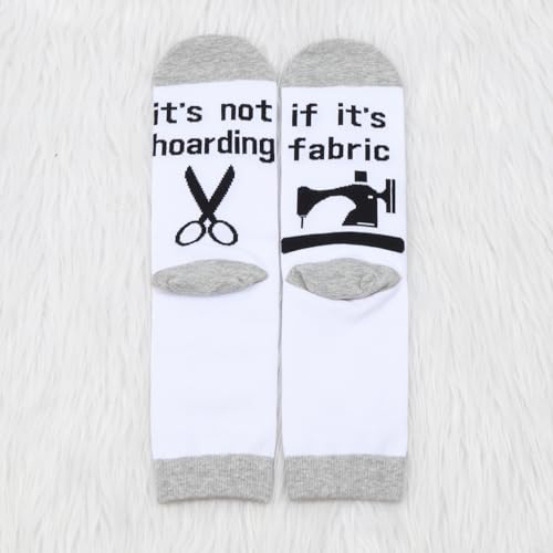 MBMSO Sewing Socks It's Not Hoarding If It's Fabric Quilter Socks Funny Quilting Gifts for Sewing Lover Sewing Themed Socks3