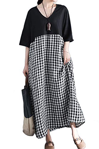 Yulinge Robe De Coton Et Lin des Robes Vintage De Changement - Midi Black XXL Cover