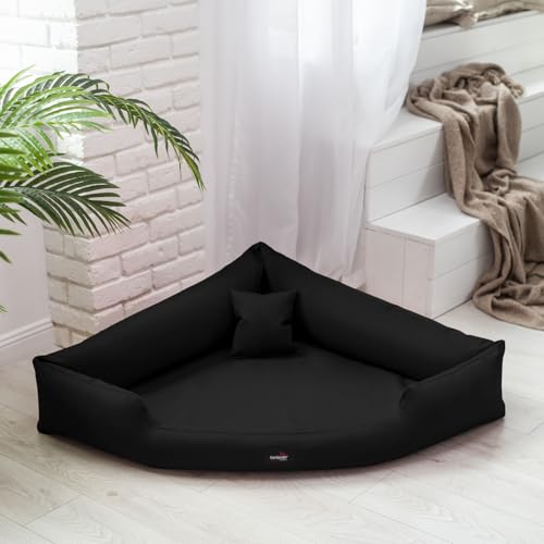 tierlando® Orthopädisches Hundebett Trivia aus Robustem Polyester, Platzsparendes Dreieckbett mit Visco-Matratze, Größe: 80x80cm | Farbe: 03 Schwarz