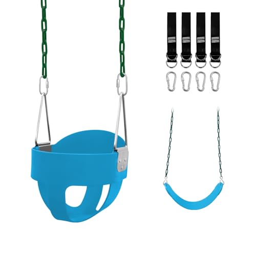 Toddler Swing Set for Outside - High Back Full Bucket Seat with 4 Hanging Straps and Hooks for Kids, Infants, Baby - Outdoor Tree Swing