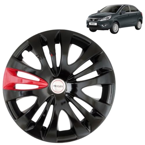 Image of Prigan TATA Zest Black Red 15 Inch Wheel Cover for TATA Zest (Set of 4 Pcs) (Press Fitting) Model- Ertiga T1 BRed 15