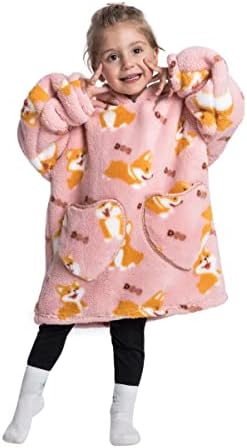 Adisputent Kids Blanket Hoodie Snuggle Oversized Sherpa Blanket Toddlers Boys Girls Super Soft Cozy Fleece Fluffy Blanket Hooded Wearable Blanket With Pockets 2-6 Years