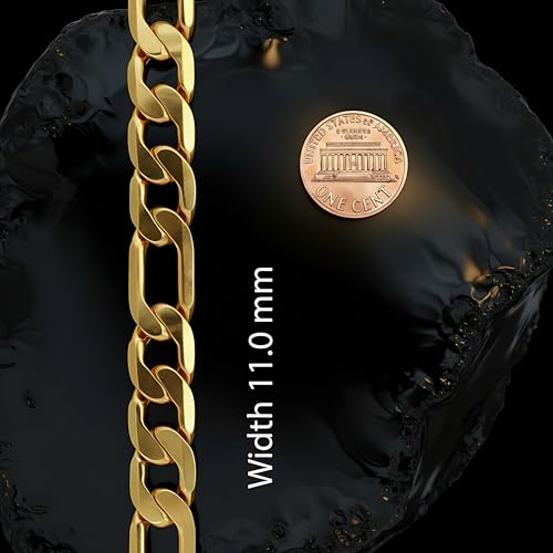 Pulsera Figaro Biselada 11mm Chapada Oro 24k miniatura 5