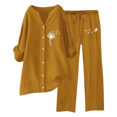 Traje corto de dos piezas para mujer de lino de verano - Tracksuit Loungewear Playa 2025 Moda Casual Casual Traje Deportivo Elegante Tallas Grandes Tops Pantalones Traje de Dos Piezas Traje