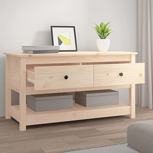 Table basse en pin massif rustique chic de 102 cm avec tiroirs