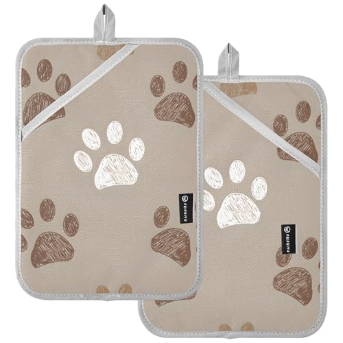 Set di 2 sottopentola con stampa di zampe, resistenti al calore, con simpatici cuscinetti floreali per piatti caldi, gadget da cucina, colore: marrone