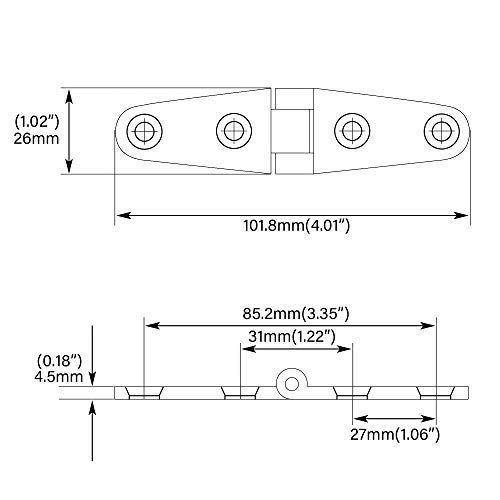 Boat Strap Hinges 4" X 1" 316 Stainless Steel Hinge,Marine Heavy Duty Deck Cupboard Hinge,Cabinet Hatch Hardware,Pack Of 2 #TOP1