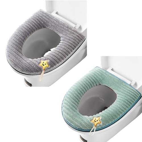 Juego de 2 fundas de asiento de inodoro más gruesas y suaves para baño con asa, cojín de tapa de inodoro suave más gruesa, lavable y compatible con todos los asientos de
