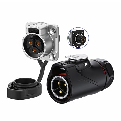 PLG20 IP68 Industrial Waterproof Connector 3Pin 30A Screw Locking M20 Quick Connect Circular Aviation Connectors Flange Socket with 4-Hole Panel