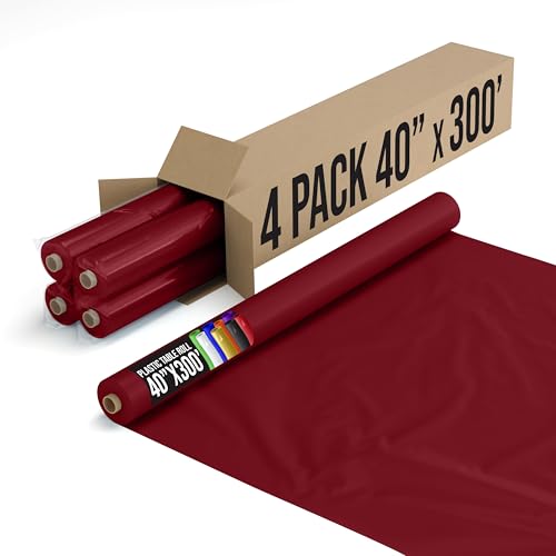 Party Solids Burgundy Plastic Table Cover Roll (4-pack) 40" x 300'
