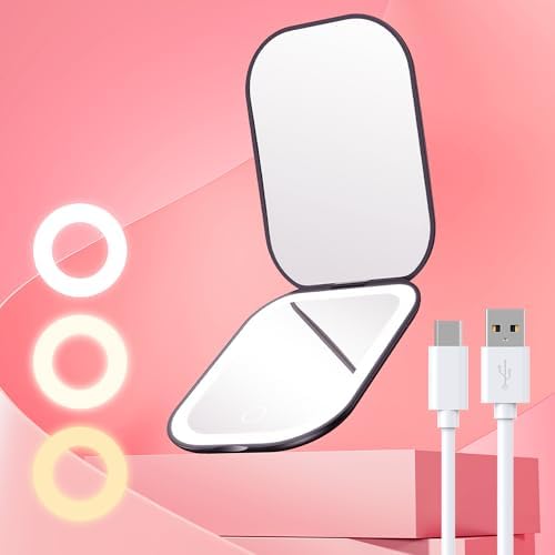 deweisn Rechargeable Travel Makeup Mirror with 60 LED Lights, Lighted Makeup Beauty