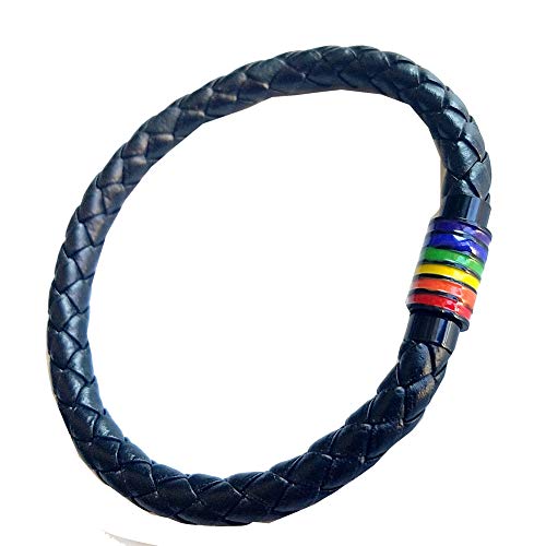 Image of Leather Braided LGBT Rainbow Bangle Bracelet - Gay & Lesbian Pride