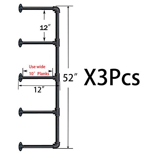 Tianman Industrial Wall Mount Iron Pipe Shelf Shelves Shelving Bracket Vintage Retro Black Diy Open Bookshelf Diy Storage Offcie Room Kitchen Shelves (3Pcs,52" Tall,12" Deep) #TOP2