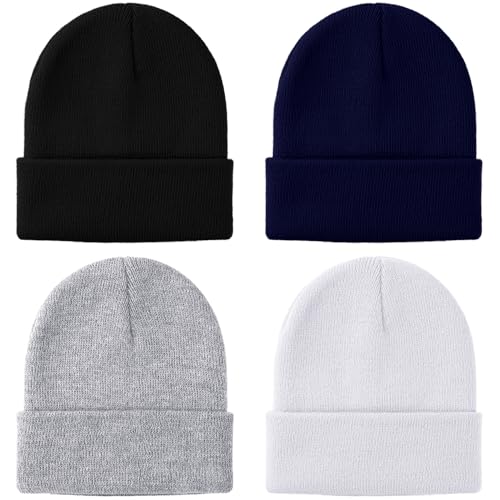 Glooarm 4 Pack Kids Beanie Hats Winter Toddler Beanies Acrylic Kid's Knit Cuffed Beanie Warm Skull Cap Beanies for Boys Girls