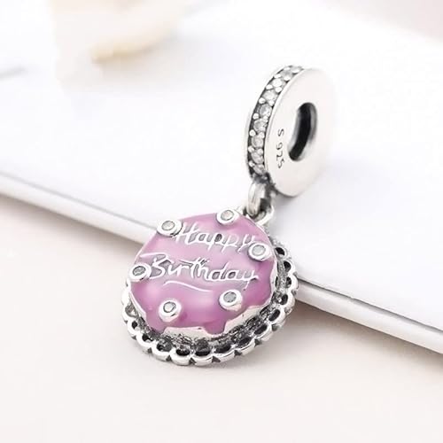Pink Birthday Cake Dangle Charm 925 Sterling Silver Pendant,Girl Jewelry Beads Gifts For Women Bracelet&Necklace A0217 #TOP4