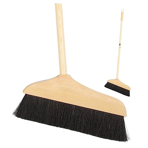 DECORNIJIA Holzbesen mit Pferdehaarborsten Ergonomischer Langer Griff Antistatisch und Strapazierfähig Vielseitig für Böden Teppiche Bad und Außenbereich Haushaltsbesen für Effektives