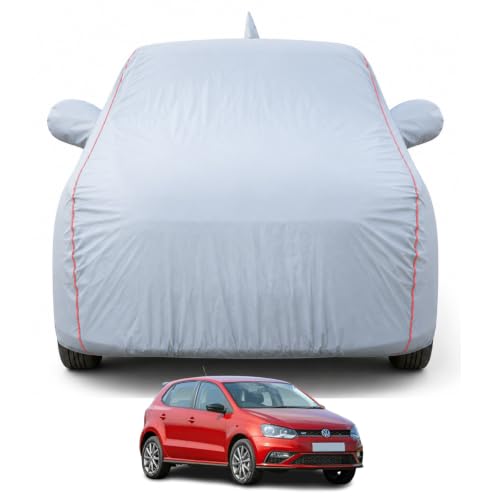 Image of Premium Car Cover for Volkswagen Polo GT Model | 100% Waterproof, UV & Dust Protection | Mirror & Antenna Pocket | Triple Stitched, Soft Inner Lining, Belt & Buckle (Dark Grey)