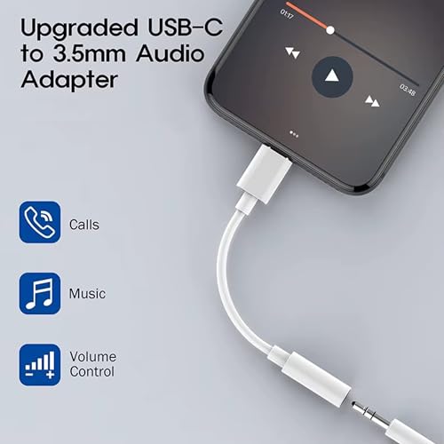 Image of USB Type C to 3.5mm Audio Jack Adapter | Built-in DAC Hi-Fi Audio Converter | Compatible with iPhone 15, Samsung Galaxy, OnePlus, Oppo & USB Type-C Devices | AUX Headphone Adapter - White