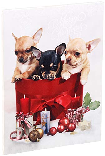 infactory Bilder Leinwand: LED-Wandbild, Weihnachts-Hundewelpen-Motiv, 3 Flacker-LEDs, 30 x 40 cm (Bilder Winter, Wandbilder Winter, Weihnachtsbeleuchtung)