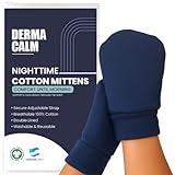 Organic Cotton Eczema Gloves/Mittens for Adults – Anti-Scratch Nighttime Sleeping Gloves with Secure Adjustable Strap – Reusable & Washable – Navy, 1 Pair (S/M/L) (Medium)