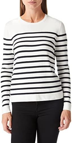 LAVIDENCE Women’s Spring Lightweight Casual Pullover Long Sleeve Crewneck Striped Knitted Sweater (White,XL)
