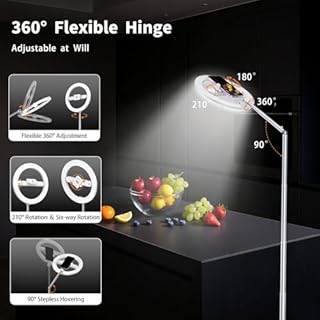 Ring Light Professionnel Smartphone Overhead 174cm, avec Trépied Idéal pour TikTok, Les Diffusions en Direct de Cours de Cuisine et Les Vidéoconférences.