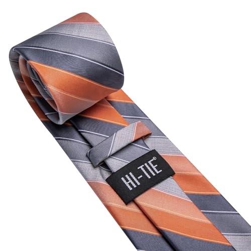 Image of Hi-Tie 70 inches Ties for Men Silk Extra Long Necktie and Pocket Square Cufflinks Set Men Big and Tall Tie Business