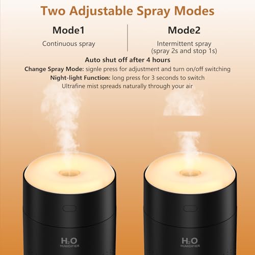 Image of Portable Mini Humidifier, Auto Shut-Off, 2 Mist Modes, Quite, Small Humidifiers for Bedroom Travel Office Desk Plants (Black)