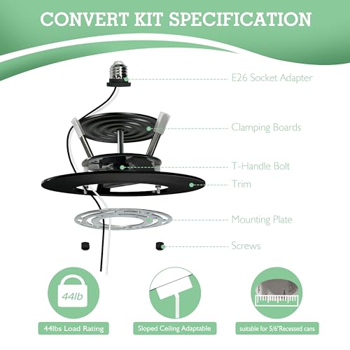 Image of Soliseed 5 /6 inch Recessed Can Light Conversion Kit to Pendant, Black,1 Pack | Instant Recessed Converter for Pendant Lighting, No Tools Needed, Fan compatible, E26 Socket for Kitchen, Island & Bedroom