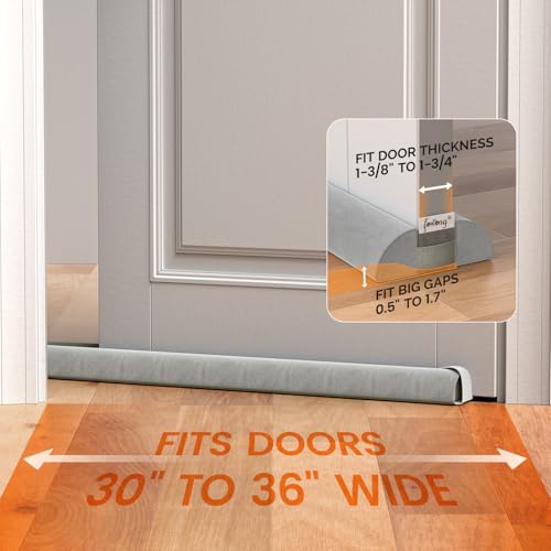fowong Door Draft Stopper 36" Adjustable Under Door Draft Stopper Soundproofing 30 Inch to 36 Inch Triangle Noise Blocker Seal Large Gap up to 1.7", Easy to Install Grey