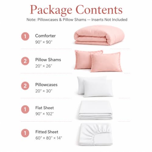 Image of weigelia Pink Queen Comforter Set with Sheets - 7 Pieces Bed in a Bag Queen