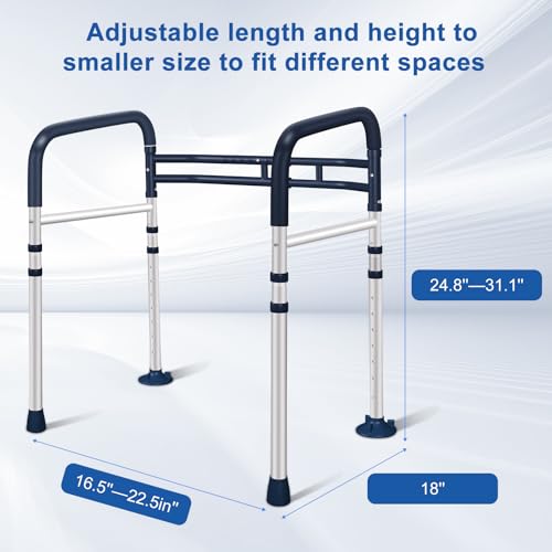 Image of Toilet Safety Rails (350 LB) - Adjustable, Foldable Toilet Handle Frame for Elderly & Disabled Adults, Supports All Toilet Types (Lake Blue)