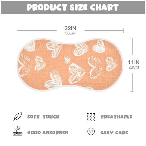 xigua White Heart Muslin Baby Burp Cloths Set of 1, Super Soft & Absorbent Burping Rags, Cotton Burp Clothes Shower Gift for Newborn, Baby Girls and Boys4