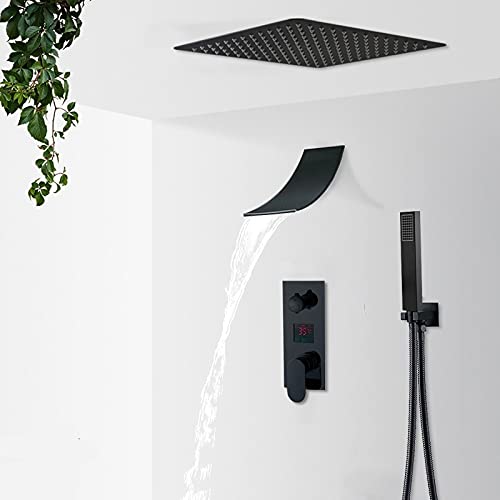 Robinet de douche avec affichage digital LCD et ciel de pluie noire
