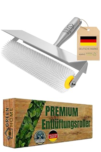 GREEN HOME Entlüftungsroller 25cm | Profi Stachelwalze mit 11mm Stacheln & Spritzschutz | Luftblasen-Entferner für Epoxidharz Estrich & Ausgleichsmasse | Lösungsmittelbeständig | Profi Qualität