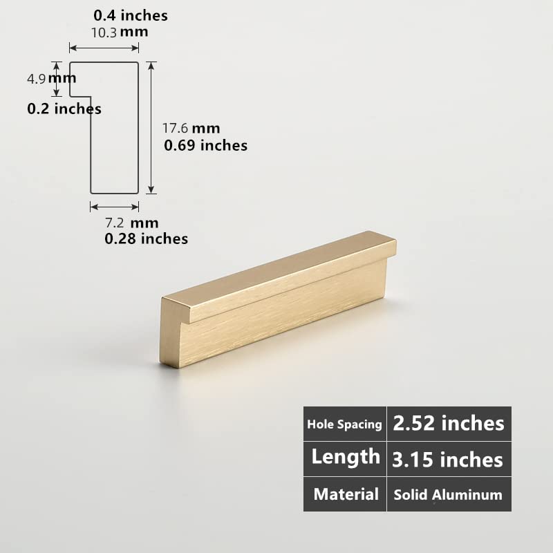 Gałki do szuflad, uchwyty do szuflad do szuflad komody – przekroje w kształcie litery L (8 cm, złote)