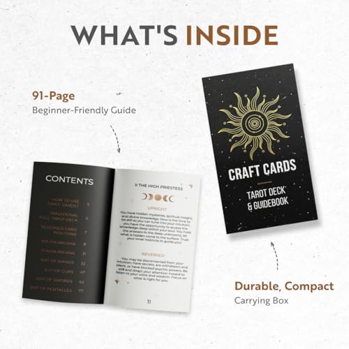 CRAFTERIAN Classic Tarot Set - 78 Gold-Edged Classic Cards with Guidebook - Perfect for Beginners - Sleek Light Deck & Comprehensive Manual - Authentic Tarot Experience.