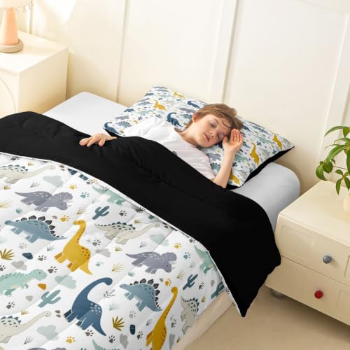 Image of Feelyou Dinosaur Kids Comforter Set Toddler Size 3D Dino Print Bedding Set Jungle Dino Duvet Quilt for Kids Boys Girls Bedroom Wild Animal Decor Microfiber Ultra Soft Breathable