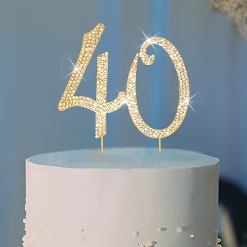Jaciya Decoración dorada para tarta de 40 cumpleaños, decoración para tarta de 40 cumpleaños para mujer
